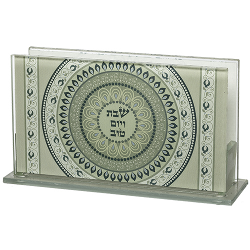 מחזיק גפרורים זכוכית עם הדפסה "הדלקת נרות" 12.5*8 ס"מ