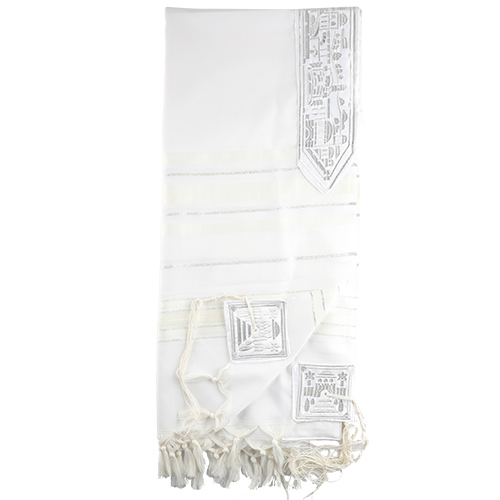 טלית אקרילן גודל 50 - 170x120 ס"מ פסים לבן וכ