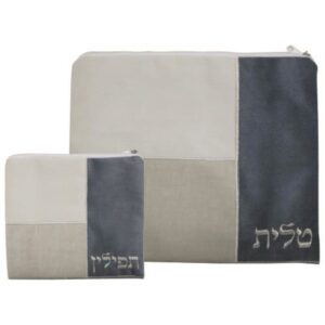 סט טלית תפילין פשתן עם ריקמה "קבלרי" 35X30 ס"מ