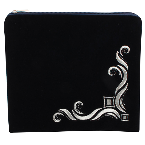 תיק לטלית קטיפה כחול כהה עם ריקמה 24*26 ס"מ