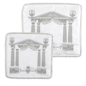 סט טלית תפילין ברוקט לבן רקמה עבה "שער וילנה"  29X36 ס"מ