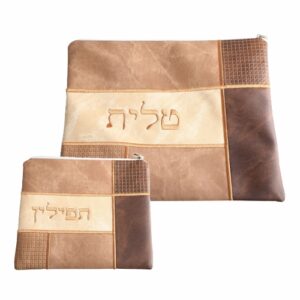 סט טלית תפילין דמוי עור עם ריקמה 36*29 ס"מ
