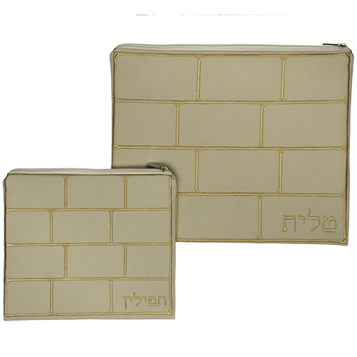סט טלית תפילין לנטוני "כותל" גווני שמנת "29X36"