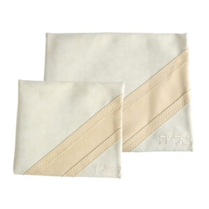 סט טלית תפילין דמוי עור עם ריקמה 36*29 ס"מ