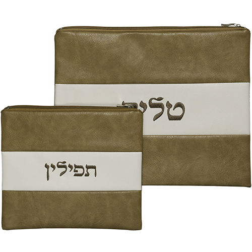 סט טלית תפילין מהודר דמוי עור עם ריקמה 29X37 ס"מ