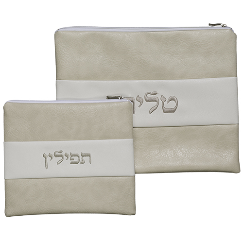 סט טלית תפילין דמוי עור מהודר עם ריקמה 36*29 ס"מ