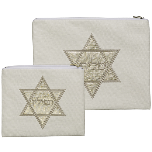 סט טלית תפילין מהודר דמוי עור עם ריקמה 29X36 ס"מ