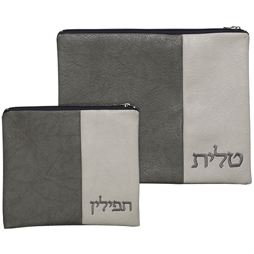 סט טלית תפילין דמוי עור מהודר עם ריקמה 36*29 ס"מ