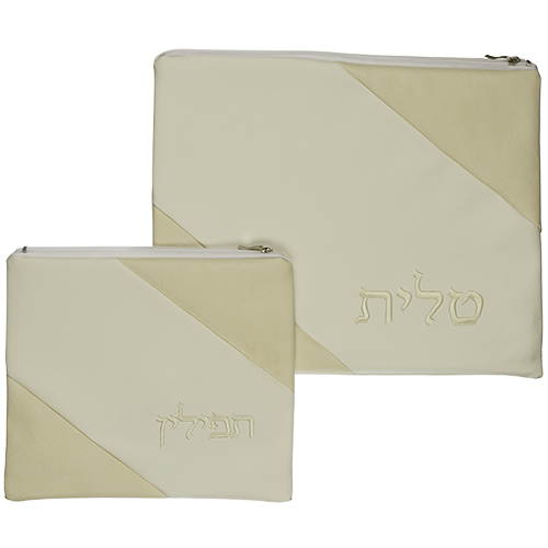 סט טלית תפילין דמוי עור מהודר גוון בז 29*36 ס"מ