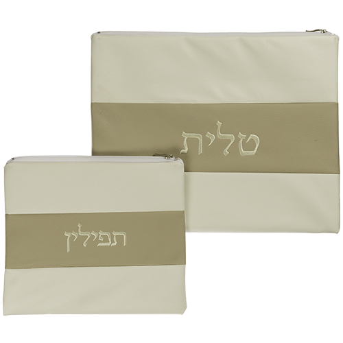 סט טלית תפילין דמוי עור מהודר גוון בז 29*36 ס"מ