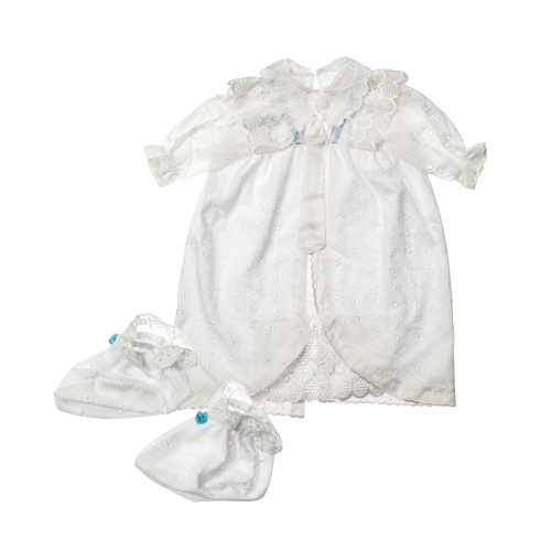 שמלה לבנה מהודרת לתינוק לברית עם דנטלים, ריקמה ועניבה לבנה + גרביים 55 ס"מ