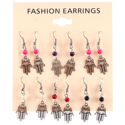 זוג עגילי חמסה כסף עם חרוז