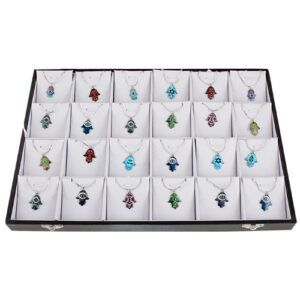 סט תליוני רודיום 45 ס"מ, חמסה עין- צבעים שונים, אריזה של 24 בסטנד 51642