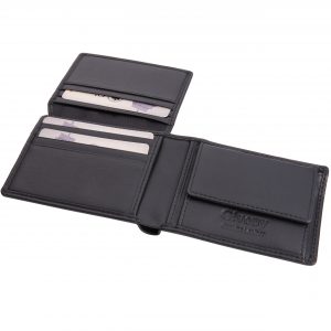 ארנק גבעוני גבר עור "נאפה" שחור, עם תעודה+ 8 כרטיסי אשראי 10.5X8 ס"מ בקופסה מקורית GV-4677