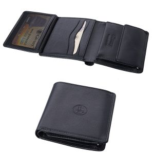 ארנק עור לגבר שחור | תא למטבעות + קלפה צד מבית המותג גבעוני