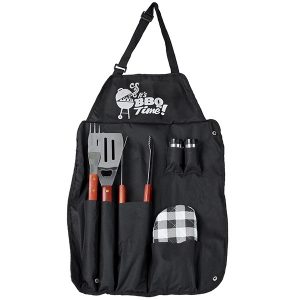 ערכת מנגל סינר עם כלים לברביקיו ,כיתוב "BBQ TIME"