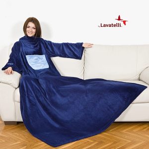 שמיכת קנגורו פינוקית בעיצוב Lavatelli italy צבע כחול עם כיס קנגורו