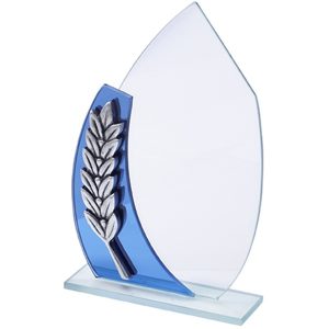 "עלה זית" מגן הוקרה מזכוכית קריסטל בסיס מובנה מלבני