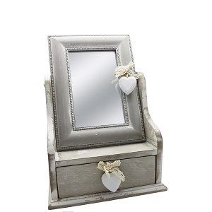 קופסת תכשיטים בינונית מעץ עם מראה מלבנית ומגירה