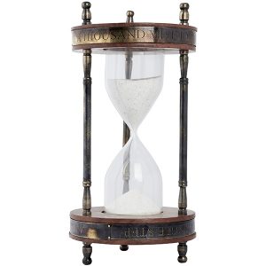 שעון חול זכוכית עץ ונחושת 5 דקות