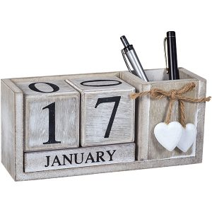 מעמד קלנדר תאריכון קוביות עץ עם כוס לעטים