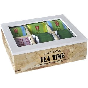 "TEA TIME" מארז עץ טבעי לתה, 6 תאים