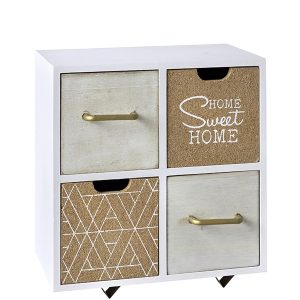 קופסת עץ לבנה HOME SWEET HOME ארבע מגרות