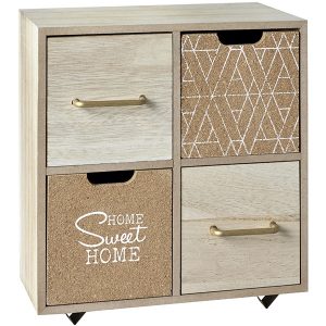קופסת עץ טבעי HOME SWEET HOME ארבע מגרות