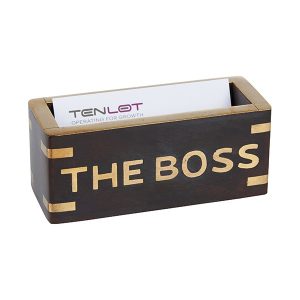 מעמד כרטיסי ביקור THE BOSS עשוי שילוב עץ ונחושת BRASS