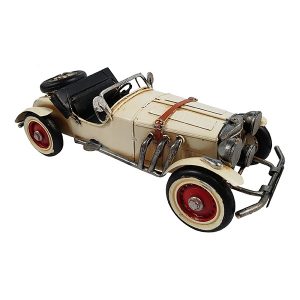 מכונית ספורט רטרו לבנה עם מושבי עור שחור