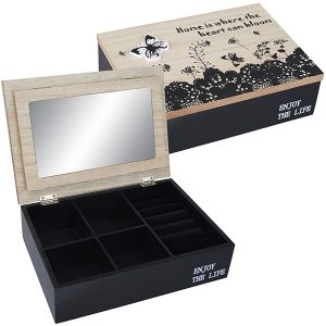 "Enjoy the Life" קופסת תכשיטים מהודרת מעץ עיטורי פרחים