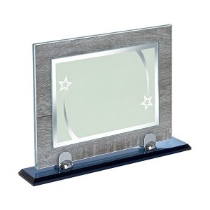 מגן הוקרה מלבני מזכוכית קריסטל בסיס נשלף מלבני כחול